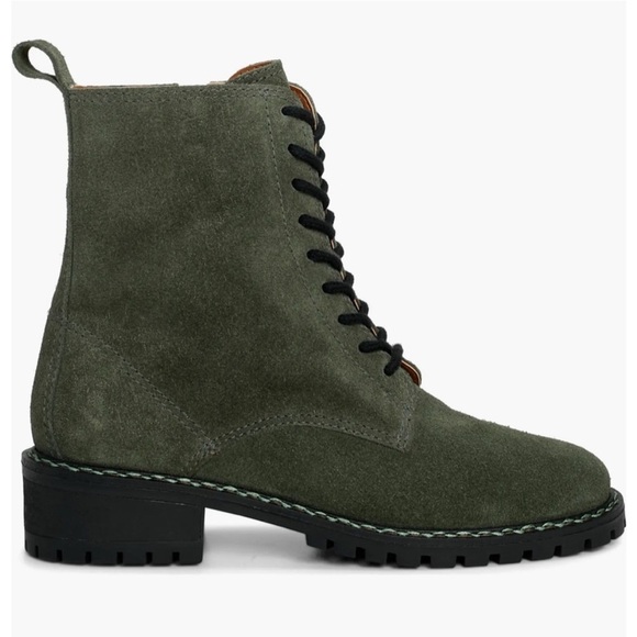 Lucky Brand Kancie Kobain Olive Green Oiled Suede Moto Combat Boots Size 7 - Picture 1 of 7